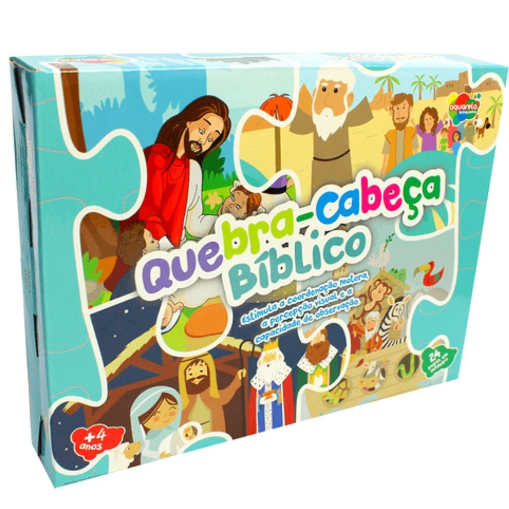 Jogo quebra-cabeça Bíblico 24 peças em madeira 4 títulos Arca de Noé / Jesus Ensina as Crianças / O Nascimento de Jesus