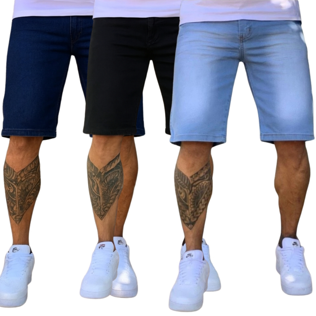 Kit 3 Bermudas Jeans Masculinas Elastano Modelos Variados