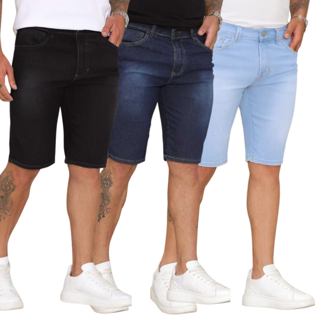 Kit 3 Bermudas Skinny Jeans C/ LYCRA Elastano Verão 2025