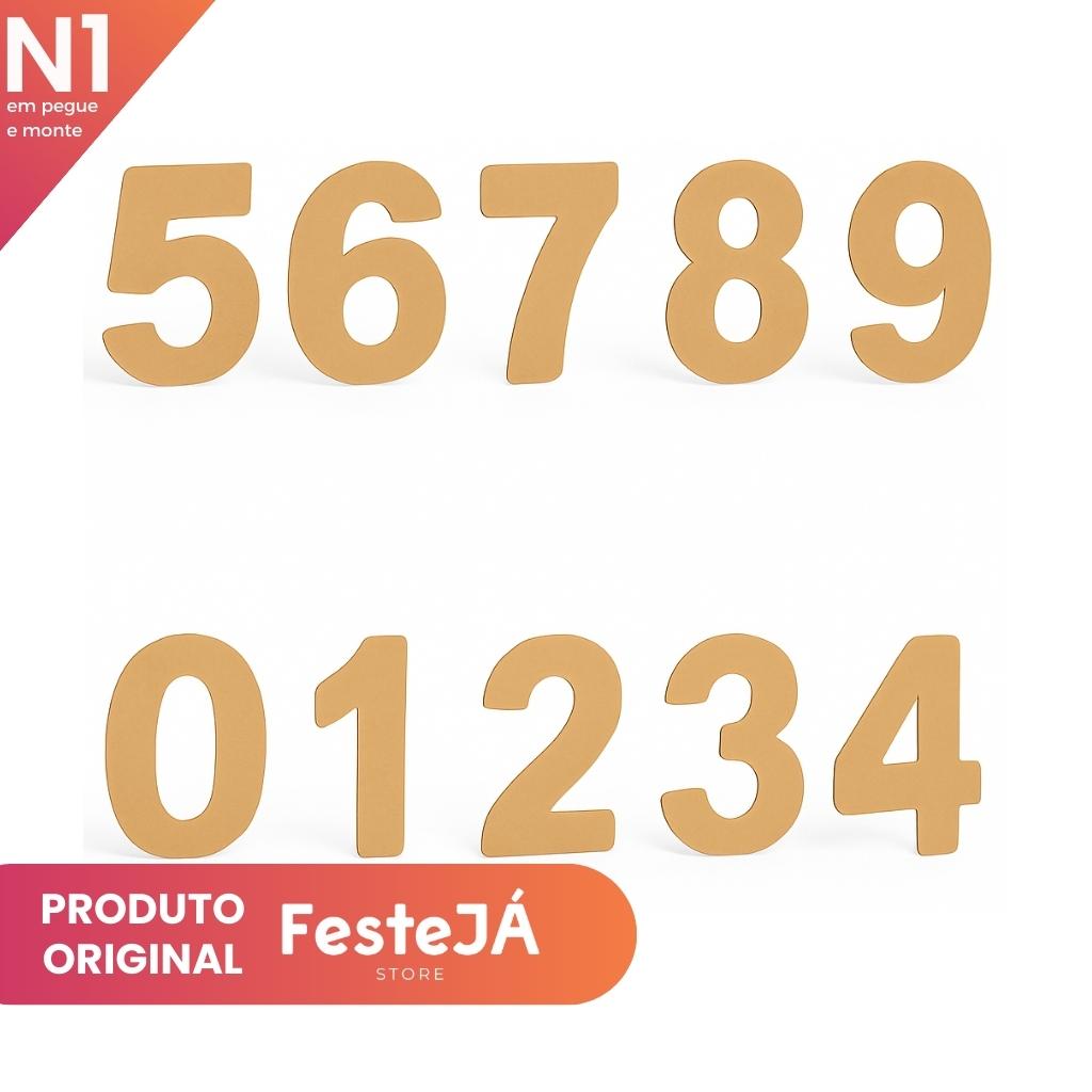 Kit Número De 0 A 9 Display De Pendurar MDF Cru Pegue Monte Aniversário Mêsversário Decoração Festa