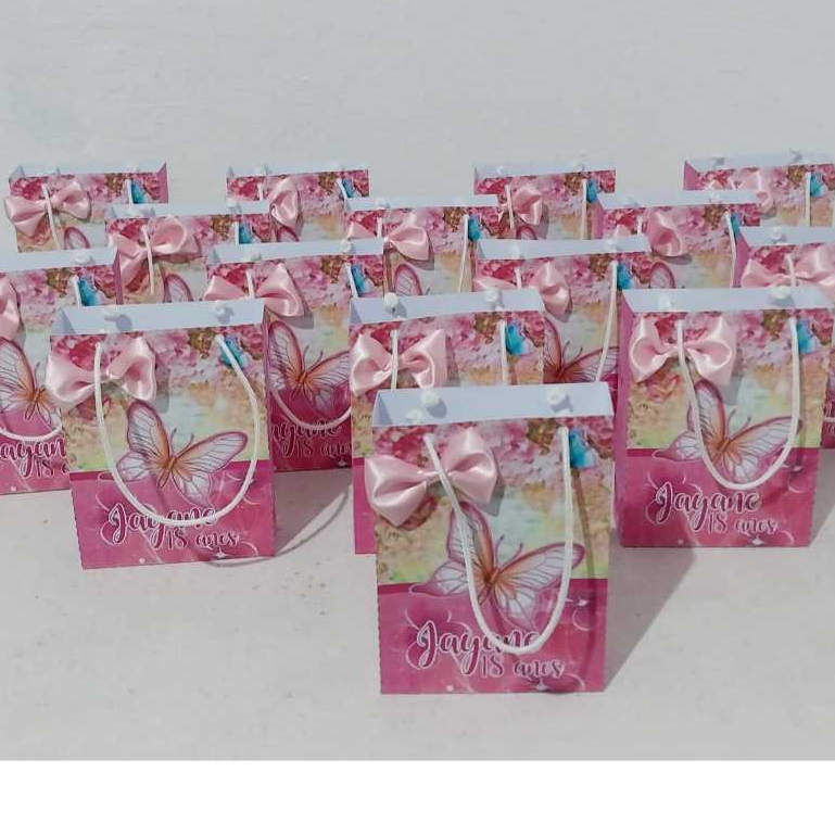 Sacolinha Borboleta Rosa - Lembrancinha - Aniversário - Sacolas Personalizadas - Papelaria Personalizada