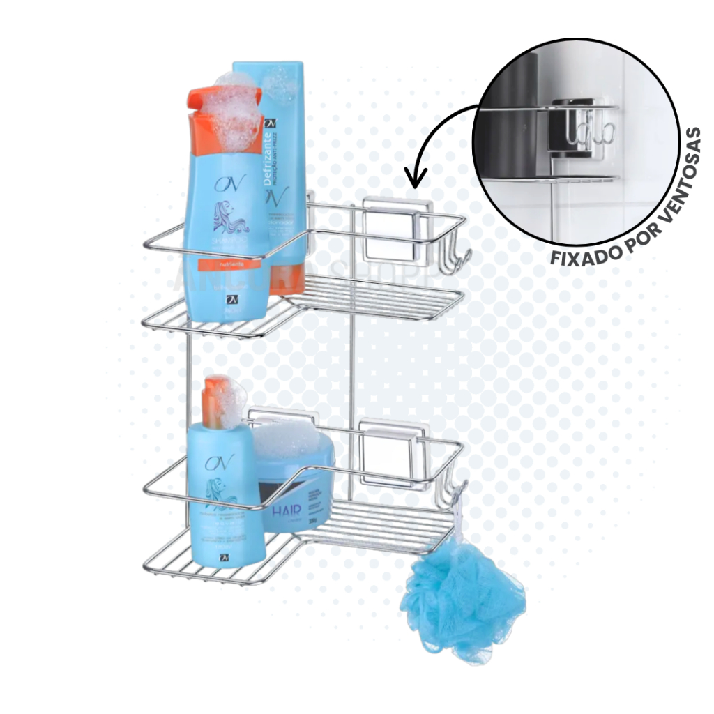 Porta Shampoo Suporte de Banheiro Cantoneira Dupla Com Fixação Por Sucção sem Furos em Aço Arthi em Oferta na Shopee