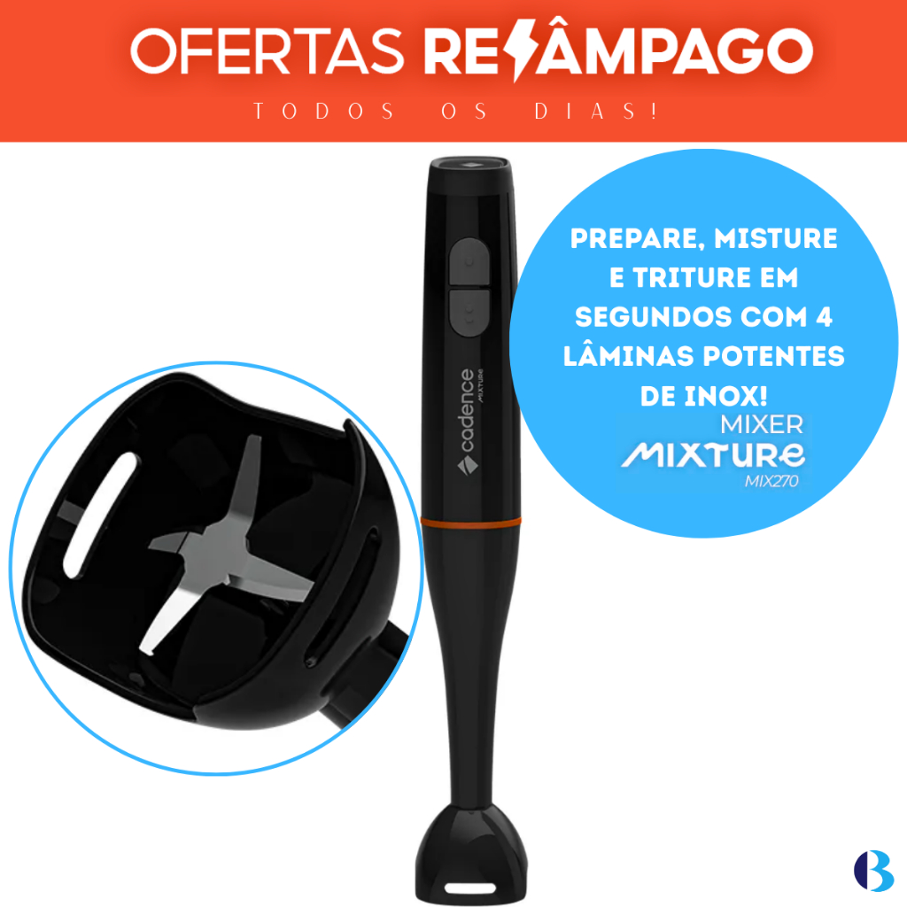Mixer Portátil De Mão Para Sucos E Vitanaminas Sopas E Molhos Mixture Mix270 Preto 127V Cadence em Oferta na Shopee