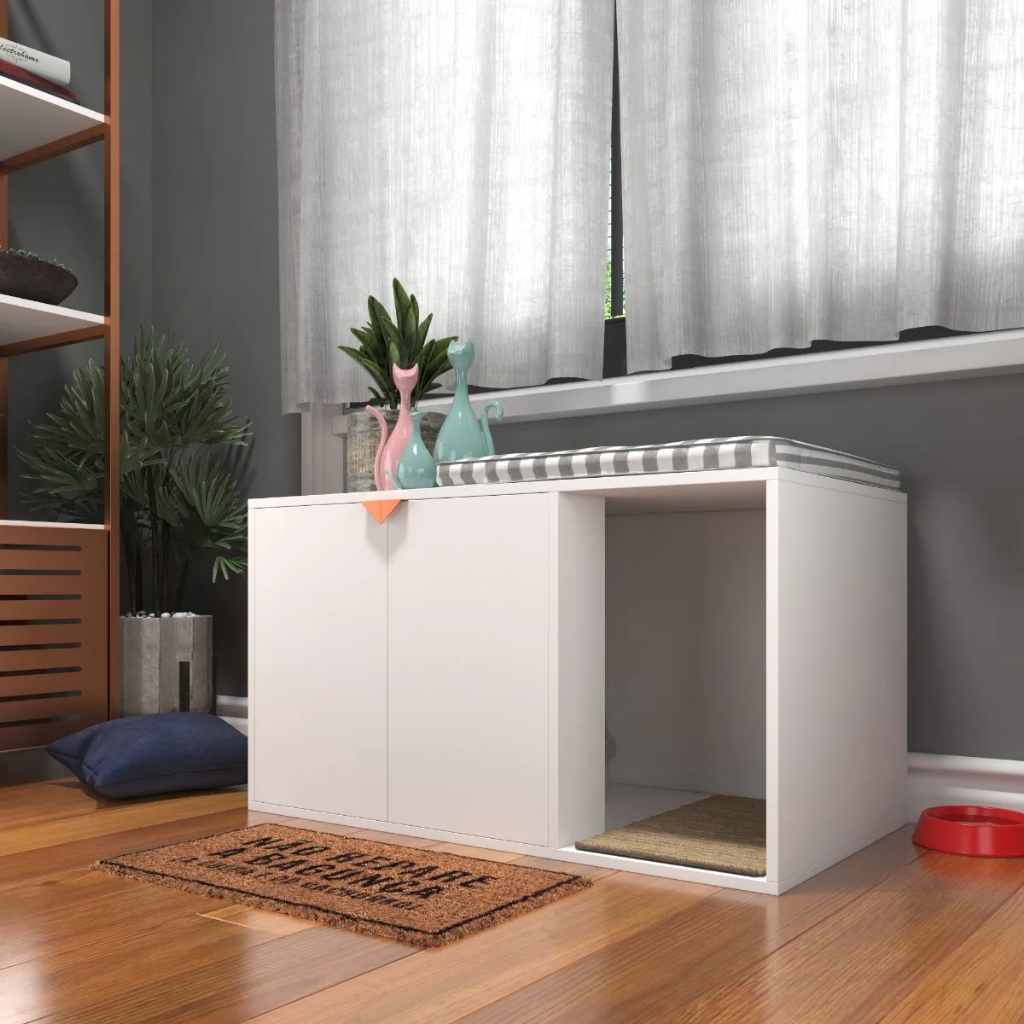 Caixa de Areia Fechada para Gato Sanitário Banheiro Box Cor Branco com Cobre em Oferta na Shopee