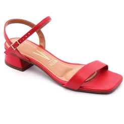 Sandália Feminina Vizzano Salto Baixo Grosso Fivela Original 6454.111 Vermelho