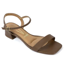 Sandália Feminina Vizzano Salto Baixo Grosso Fivela Original 6454.111 Capuccino