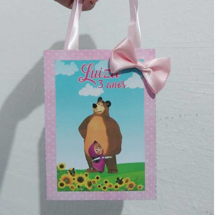 Sacolinha Masha e o Urso - Lembrancinha - Aniversário - Sacolas Personalizadas - Papelaria Personalizada