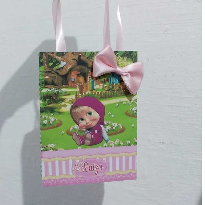 Sacolinha Masha e o Urso - Lembrancinha - Aniversário - Sacolas Personalizadas - Papelaria Personalizada