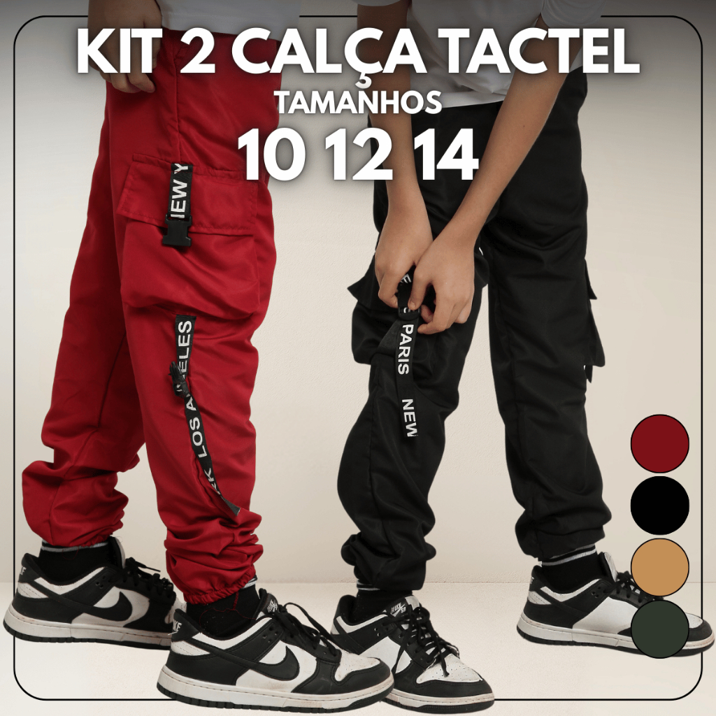 Kit 2 Calça Infantil Jogger Tactel Moda Juvenil Escolar Streetwear Bolso Cargo Outono Inverno Moda em Oferta na Shopee