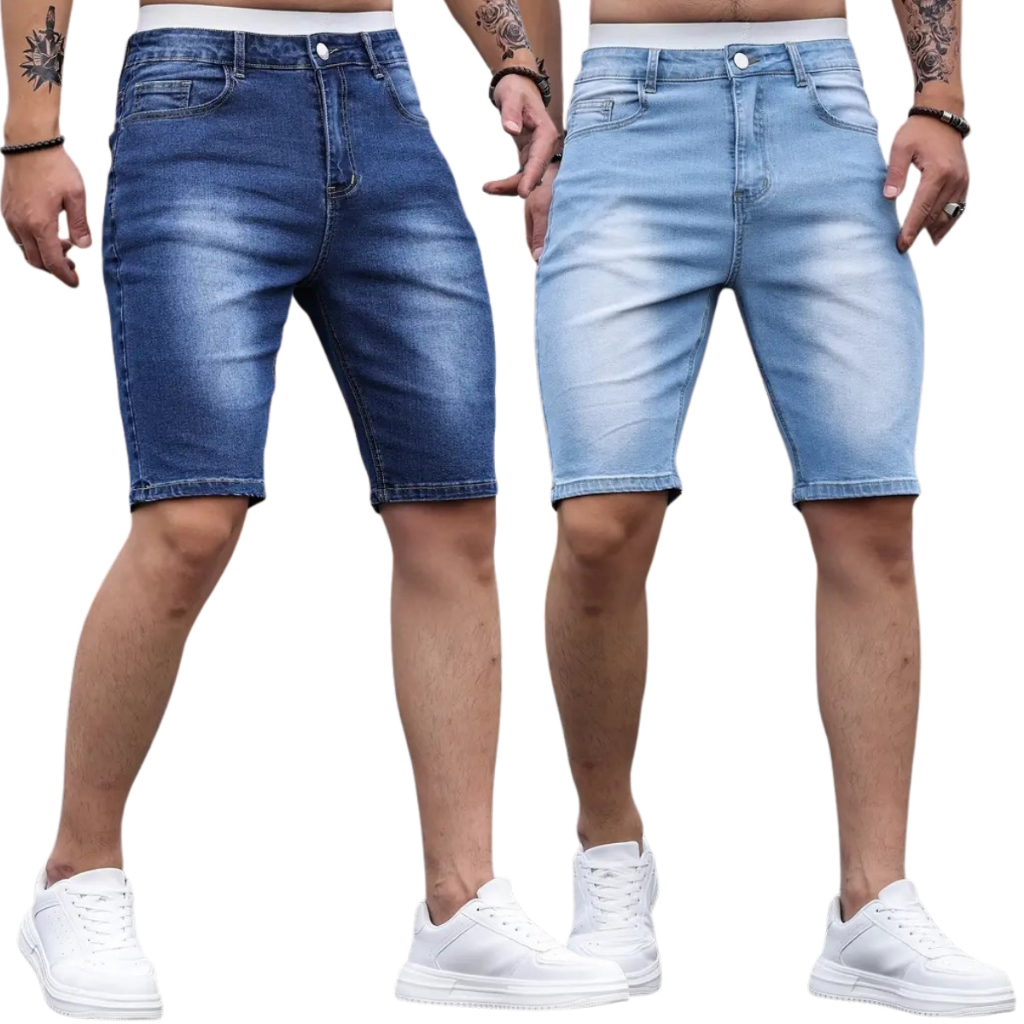 Kit 2 Bermudas Masculina Jeans Elastano Lycra Super Confortaveis