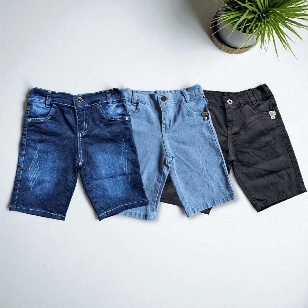Kit 3 Bermudas Jeans Infantil Menino Clara Escura Preta Regulador