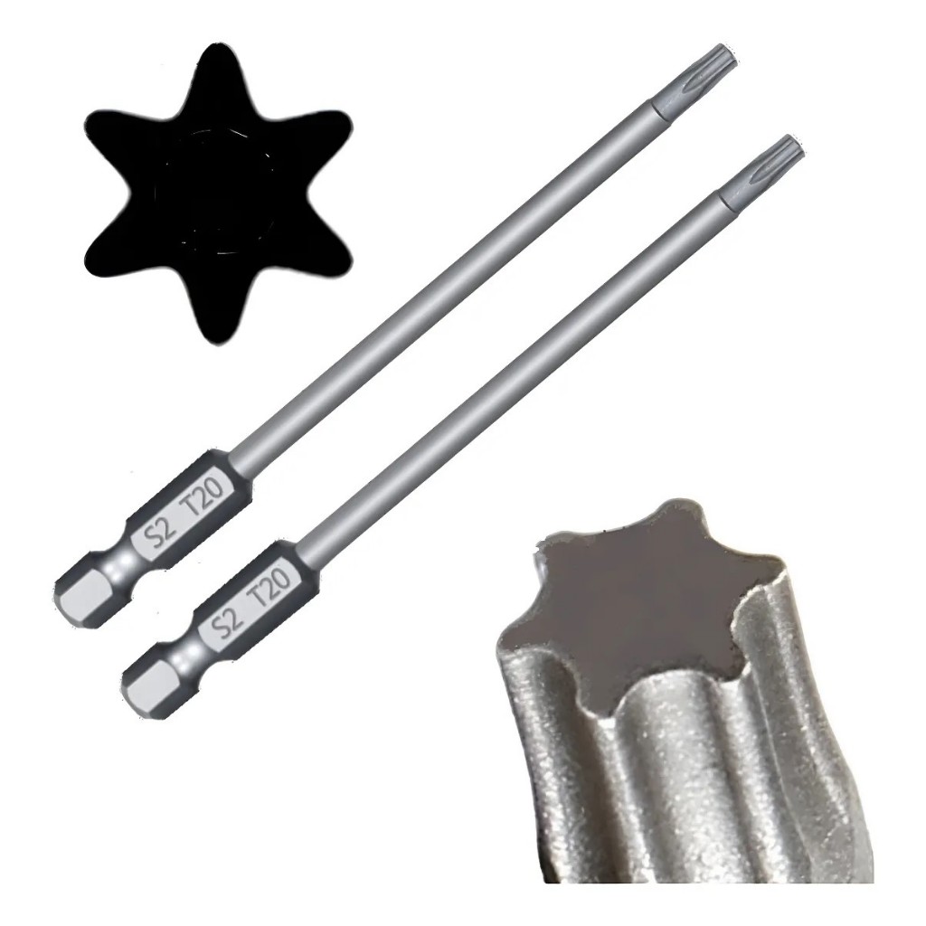 2 Bits Torx Hexalobular Sextavado T20 11cm P/ Parafusadeiras