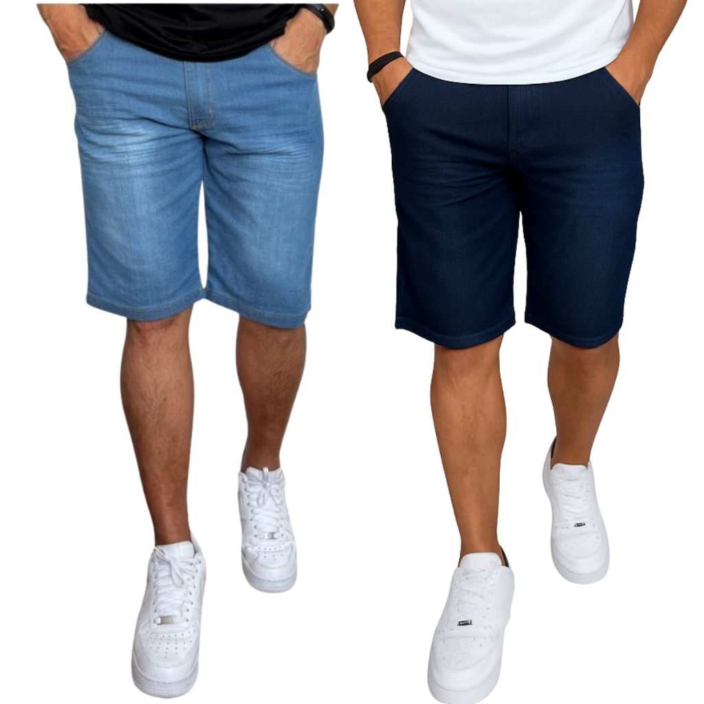 Kit 2 Bermudas Jeans Masculina Com Lycra Elastano Tecido Flexivel