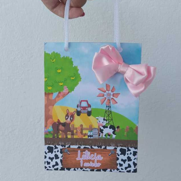 Sacolinha Fazendinha Rosa - Lembrancinha - Aniversário - Sacolas Personalizadas - Papelaria Personalizada