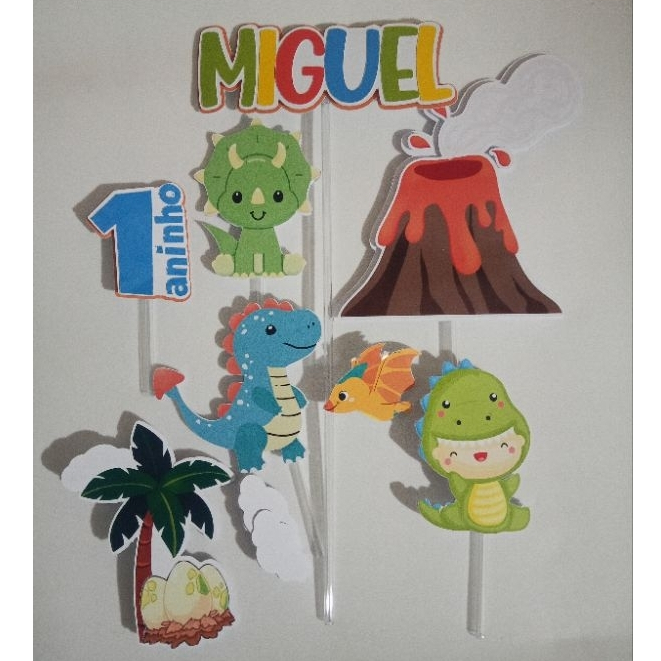 ENVIO IMEDIATO- Topo de bolo de aniversário DINOSSAURO BABY - topper para mesversario personalizável