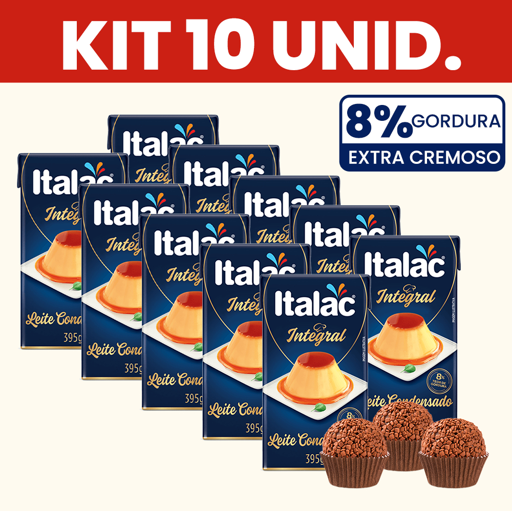 Kit 10 Leite Condensado Italac Integral 395g | 8% Gordura Extra Cremoso | Brigadeiro e Sobremesas