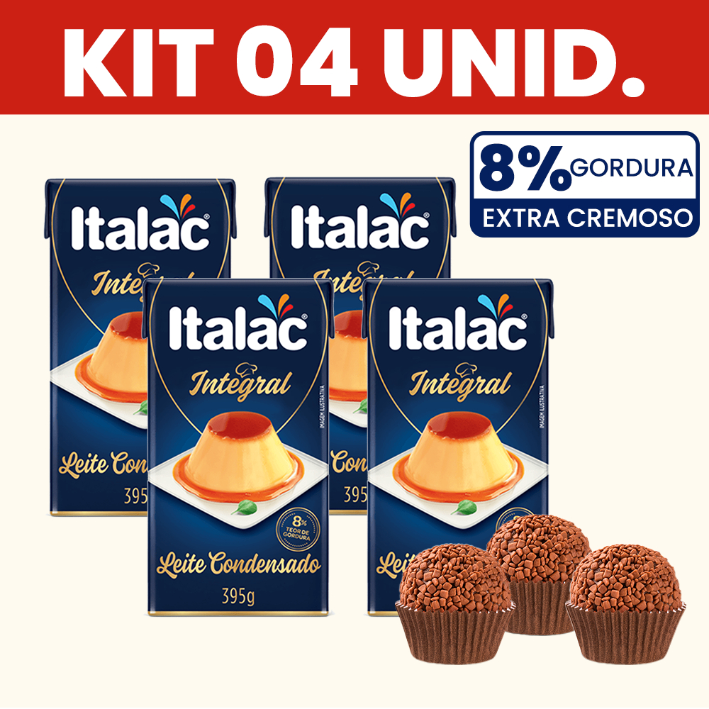Kit 04 Leite Condensado Italac Integral 395g | 8% Gordura Extra Cremoso | Brigadeiro e Sobremesas