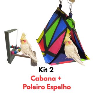 Kit 2 Brinquedos Cabana + Poleiro Espelho Para Calopsita Piriquito Agapornis Rink Neck Gaiola em Oferta na Shopee