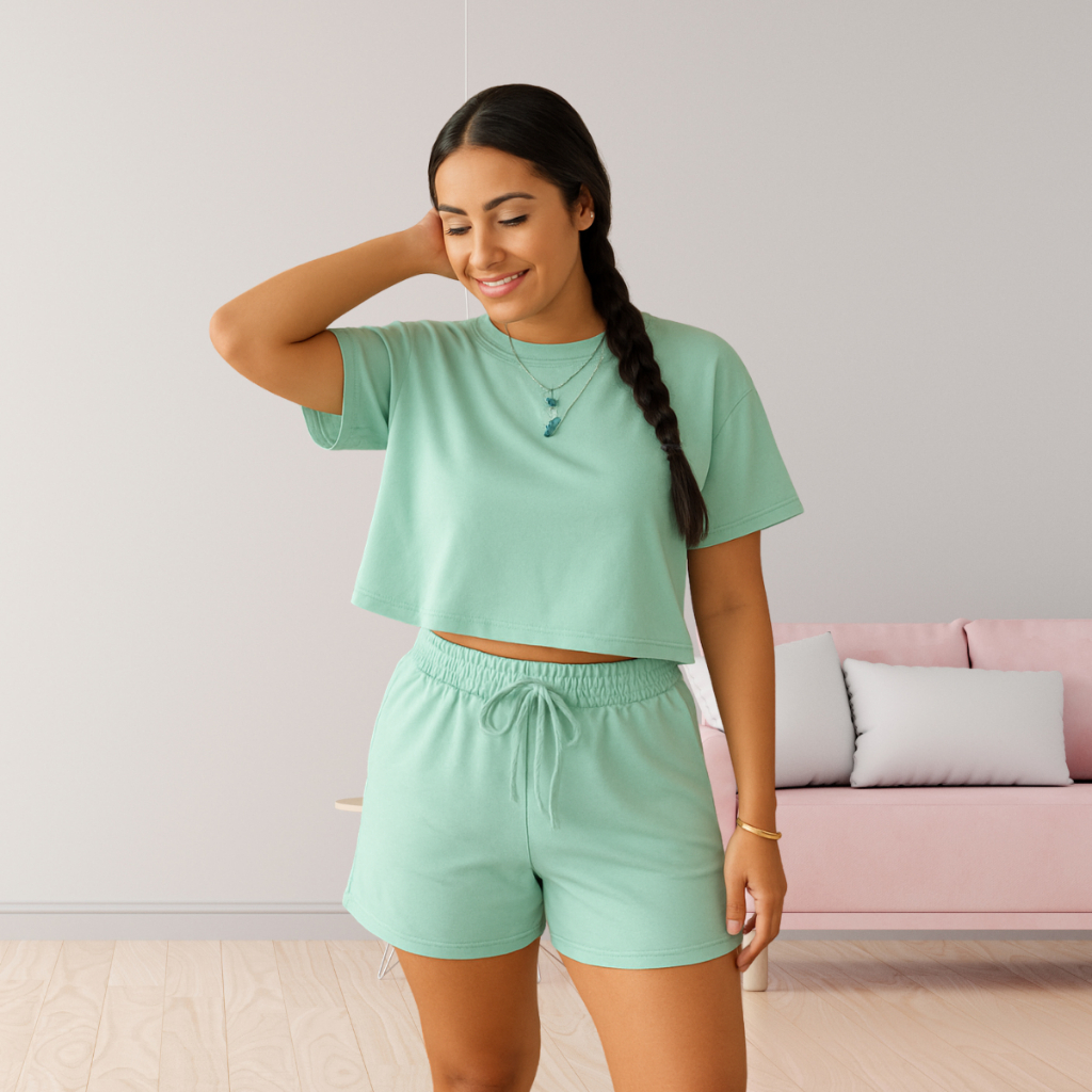 Cropped com Short Feminino Moletinho: Onde Comprar | BuscaProdutos