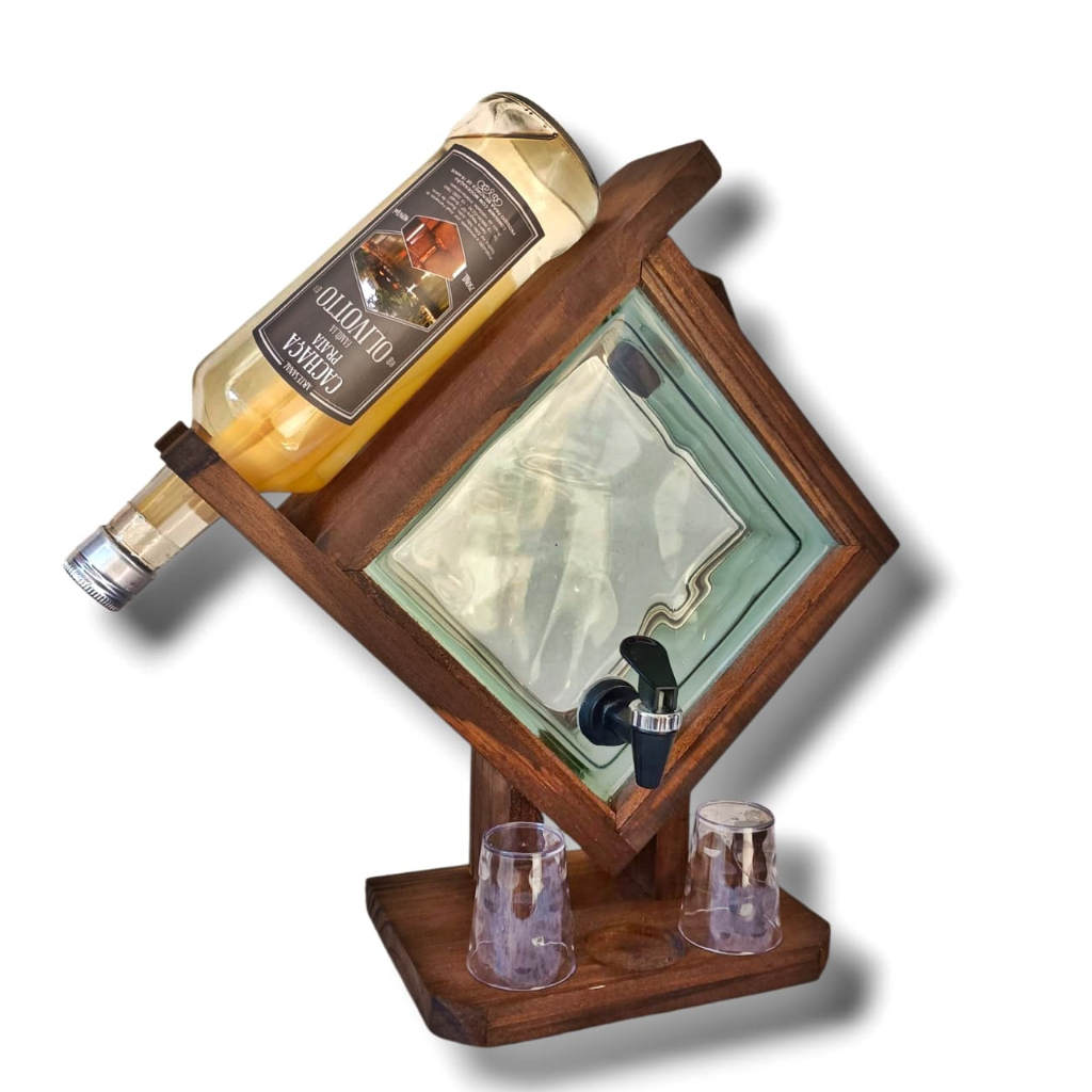 Bar Adega Pingometro Tijolo de Vidro Garrafa Cachaça 2 Copos Shot