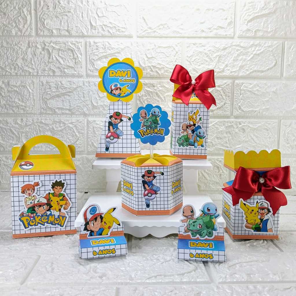PEGUE E MONTE - Kit Festa Personalizado Pokemon Lembrancinhas Caixinhas para festa