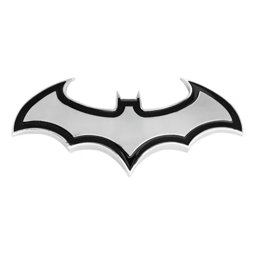 Emblema Rígido Morcego Batman Cromado C/ Preto 4x8cm