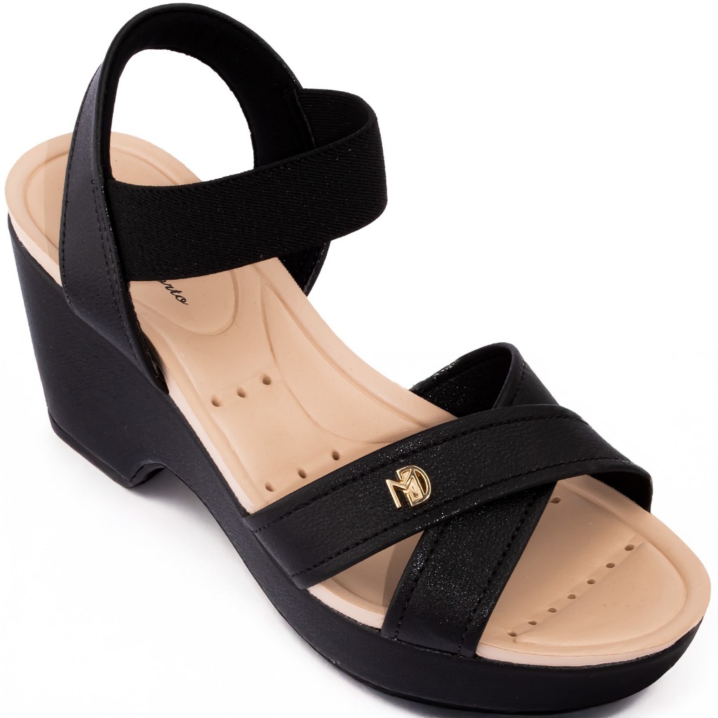 Sandália Modare Anabela Salto Grosso Plataforma Ortopédica Preto em Oferta na Shopee