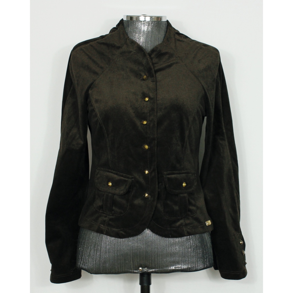 Blazer social alfaiataria veludo preto e marrom pied de poule - Veste P/M - Ref. 4642 (brechó)