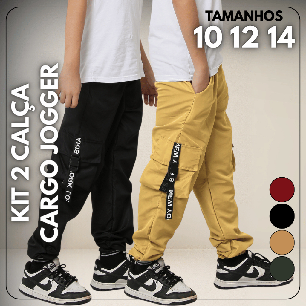 Kit 2 Calça Infantil Jogger Cargo Menino Skatista Punho no Pé Elástico Tendência Frio Outono Inverno em Oferta na Shopee