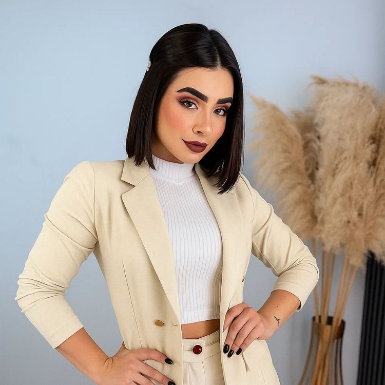 Blazer Feminino Alfaiataria Com Botões Dourados Elegante Sofisticado Social Casual Discreto