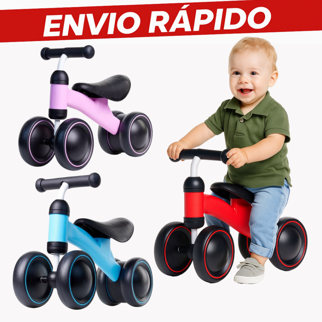 Bicicleta Equilíbrio Infantil Andador Sem Pedal  4 Rodas Bebê Criança