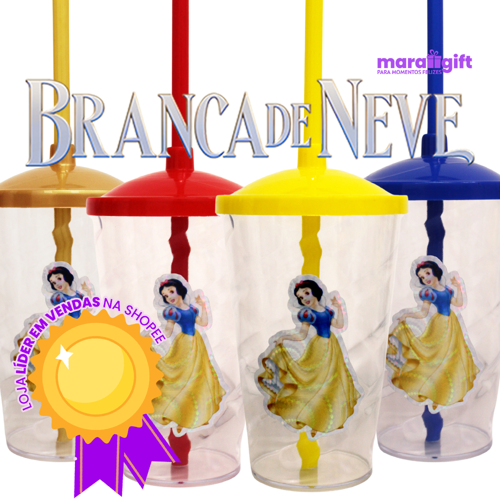 20 à 30 Copos Twister Cristal com adesivo BRANCA DE NEVE 400ML em Oferta na Shopee