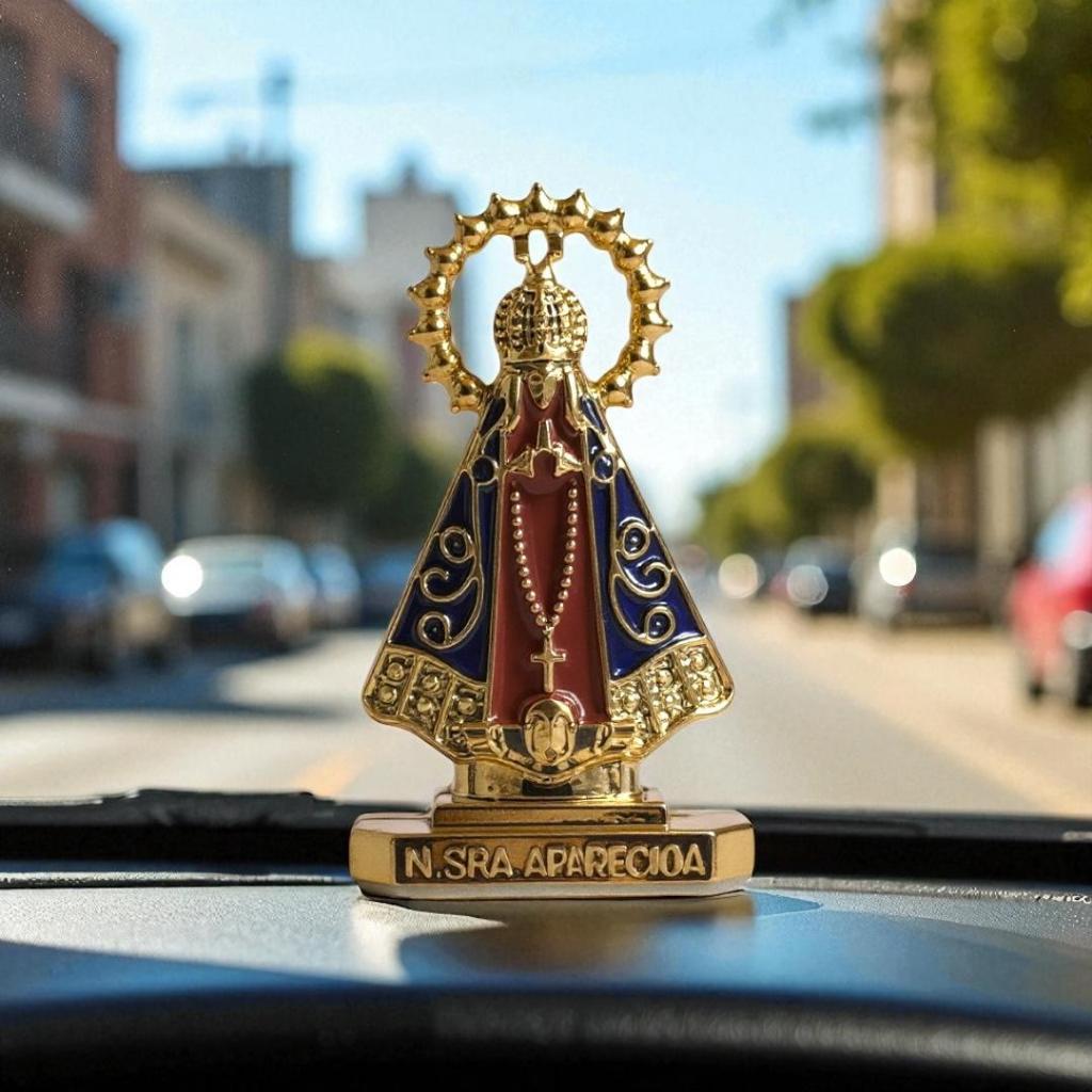Santinha Imagem Nossa Senhora Com Coroa Dourada Painel Carro Caminhão Mesa
