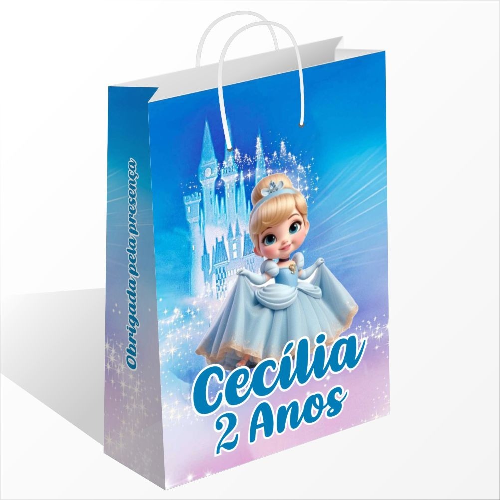 Sacolinha Personalizada Cinderela Baby Cute Personalizada Com Nome Lembrancinha de Festa