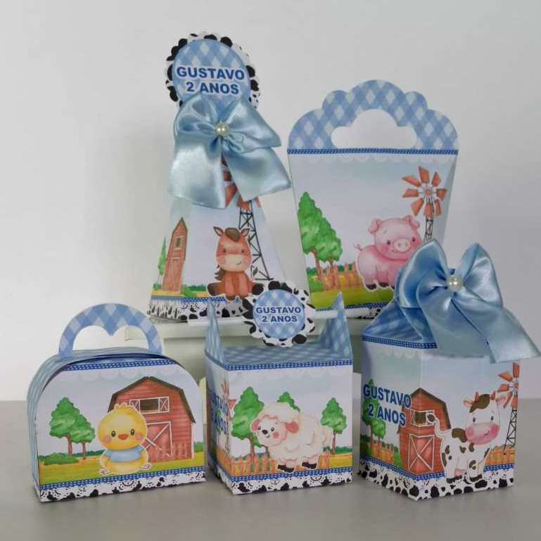 PEGUE E MONTE - KIT FESTA CAIXINHA PERSONALIZADAS LEMBRANCINHA FAZENDINHA AZUL
