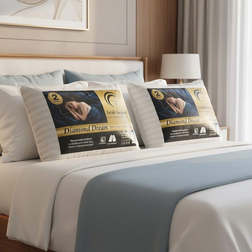 Kit 2 Travesseiros alto  Luxo extra firme em Acetinado listrado jacquard 50 x70 cm