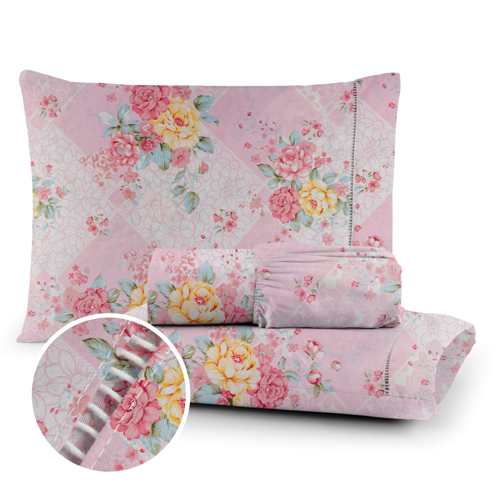 Lencol Queen Jogo De Cama Casal 400 Fios Micropercal com Ponto Palito