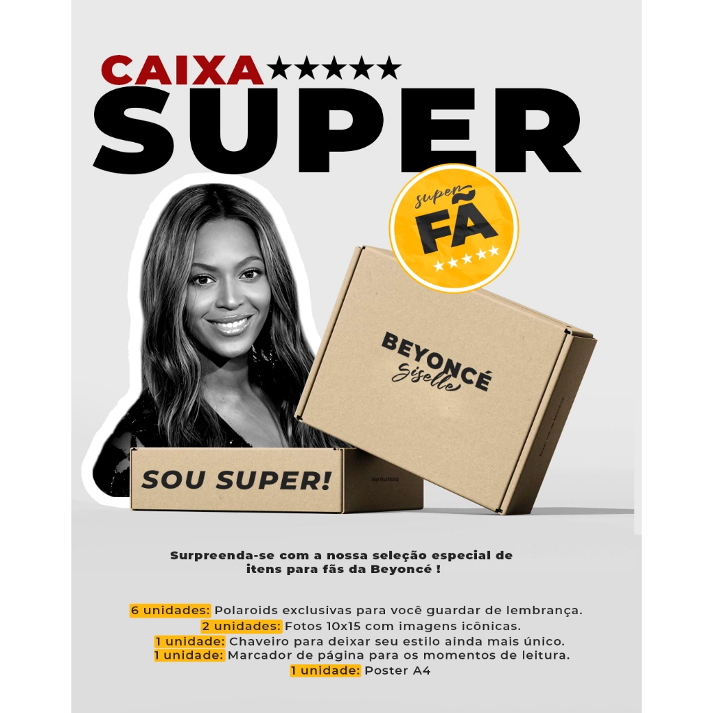 Kit Fã Caixa Super Pop Fanmade Beyoncé - Chaveiro, Poster, Foto, Polaroid