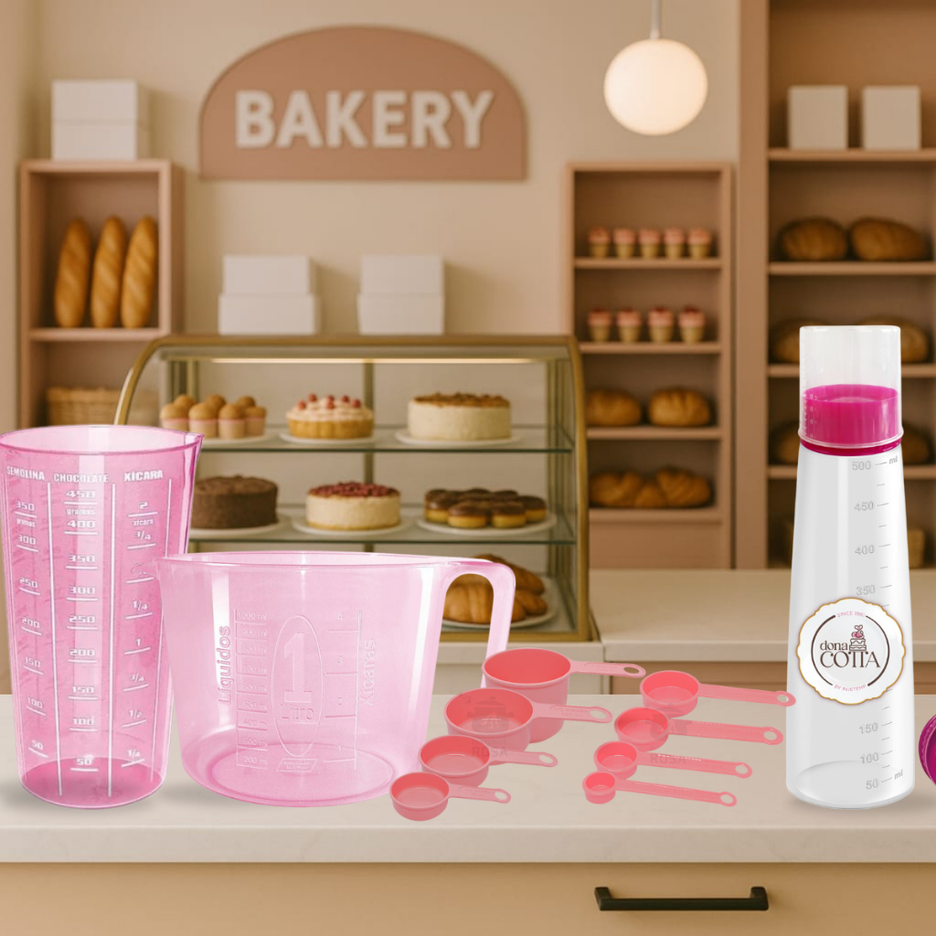 kit conjunto Enxoval de casa Cozinha 11 peças rosa  para confeiteiros Jarra, Copo, Colheres e Regador Medida em Oferta na Shopee