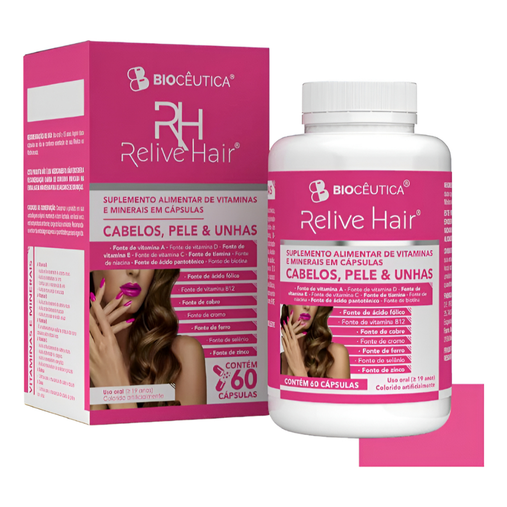 Suplemento Em Cápsulas Relive Hair 60un Cabelo Unhas E Pele - Bioceutica