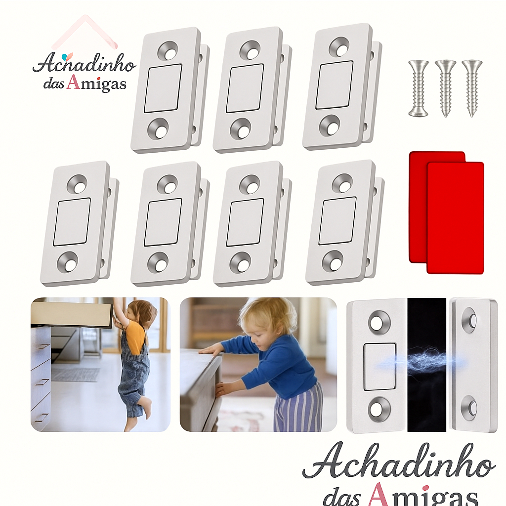Kit 8 Peças Fecho Magnético Ultra Forte - Solução para Armário e Porta em Oferta na Shopee