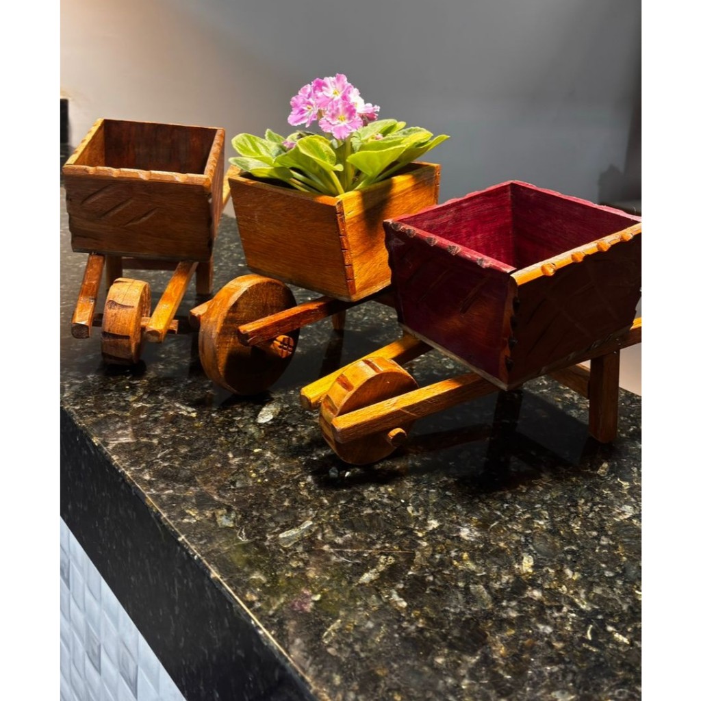 Carrocinha Madeira Roxinho Cachepot Decorativo Para Casa E Jardim