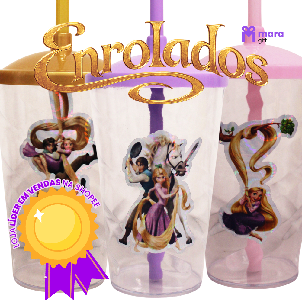 5 Copos Twister Cristal com adesivo ENROLADOS RAPUNZEL 400ML em Oferta na Shopee