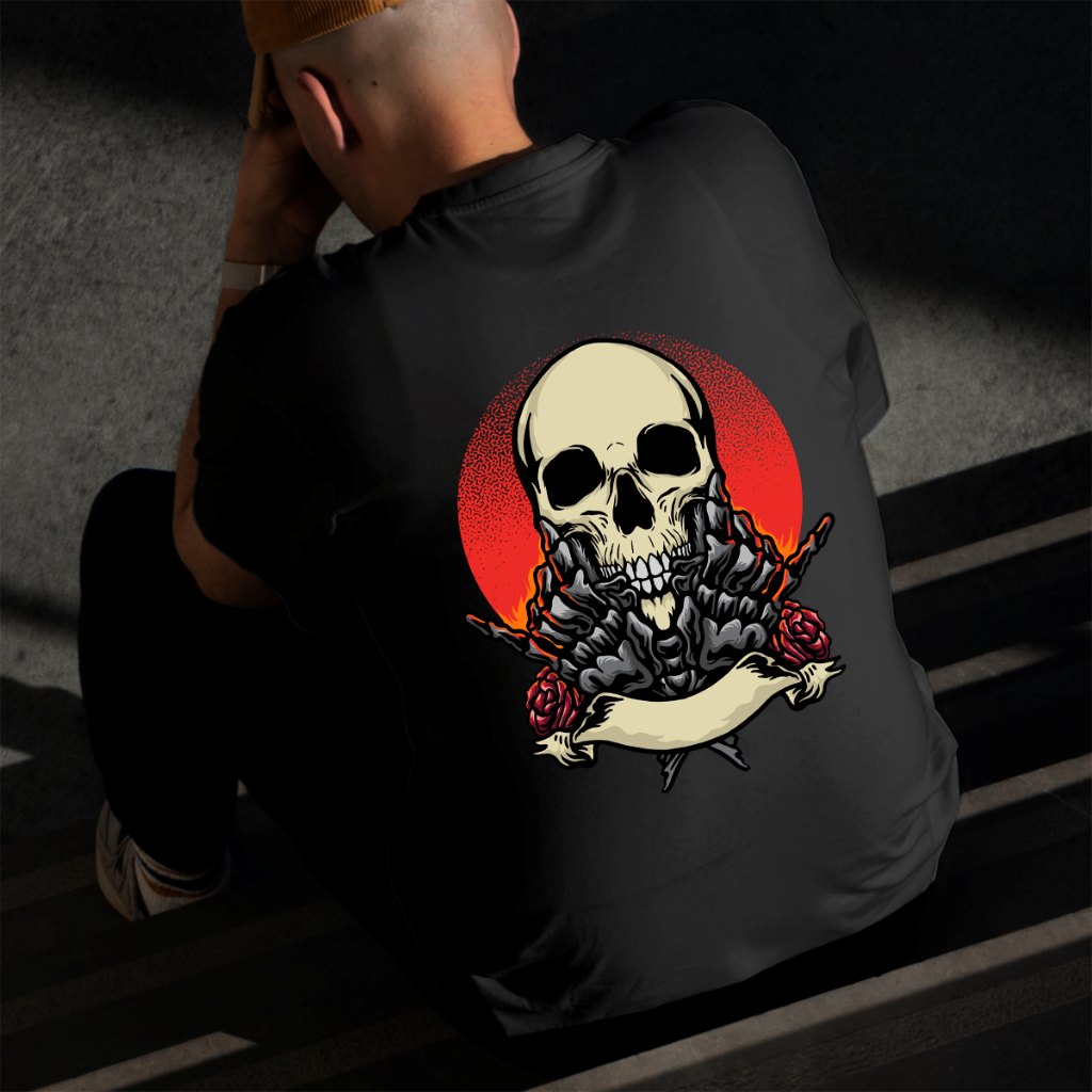 Camiseta Masculina Estampada Caveira Sol 100% Algodão Estilo Conforto Diário Do Tamanho P ao GG
