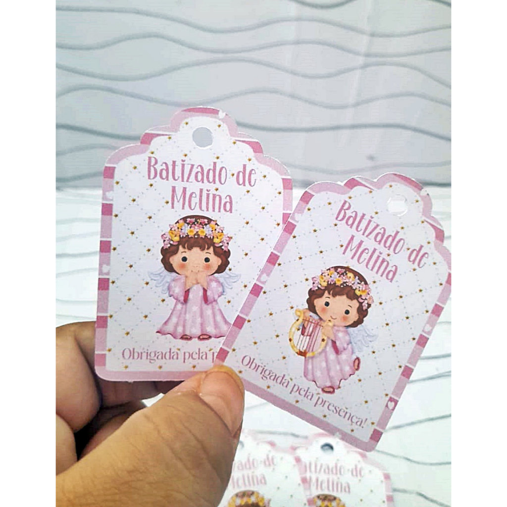 Kit Tag personalizada BATIZADO ROSA - MENINA - aplique tag personalizada para lembrancinhas e sacolinhas