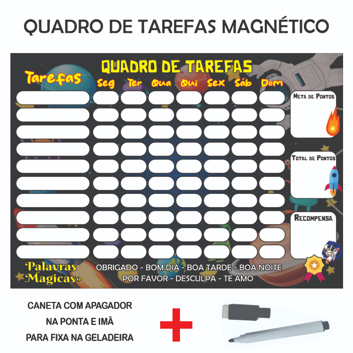Quadro de Rotina Infantil com Imã Quadro de tarefas diárias Infantil Incentivo Infantil Astronauta