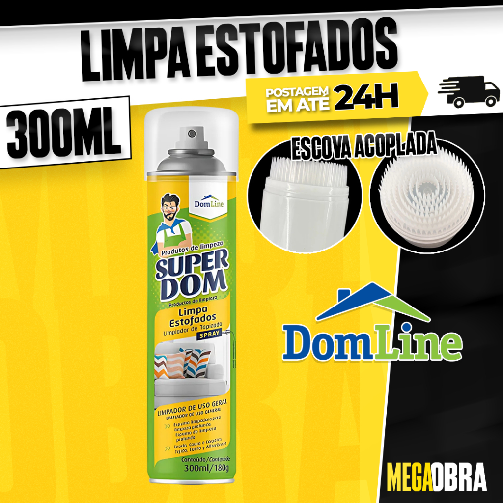 Limpa Estofados a Seco Spray Super Dom 300ml com Escova Tira Manchas em Oferta na Shopee