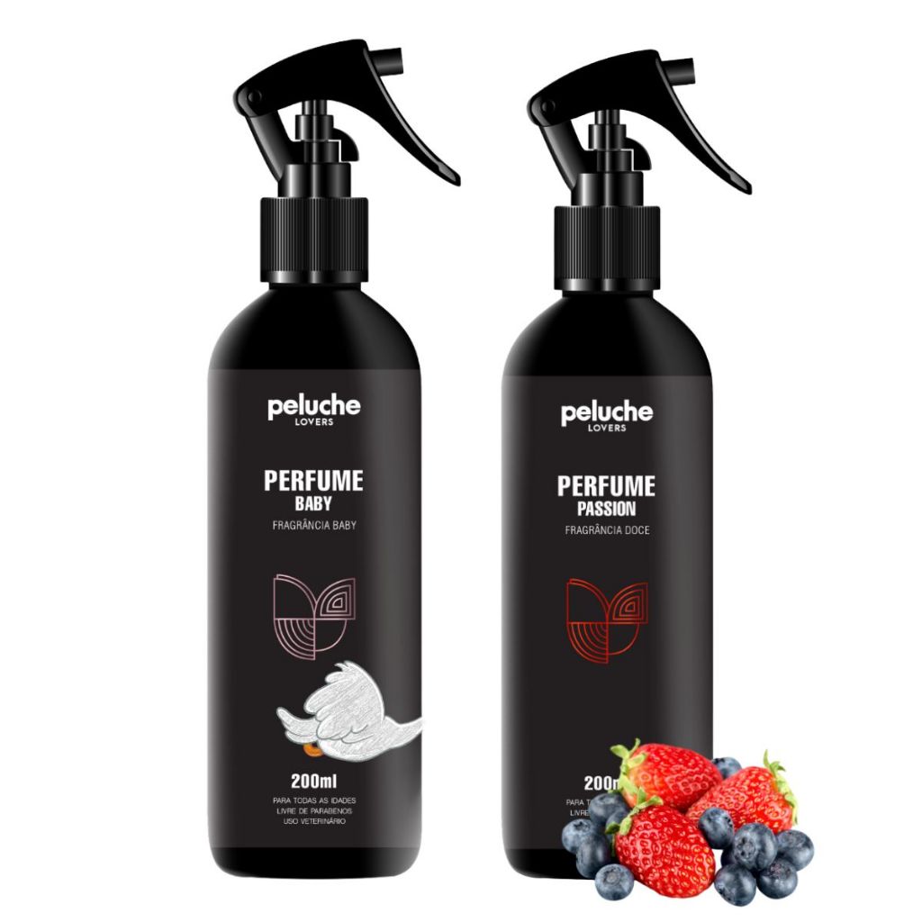 Kit 2 Perfumes para Cachorro e Gato Peluche Baby + Passion 200ml Colônia Pet