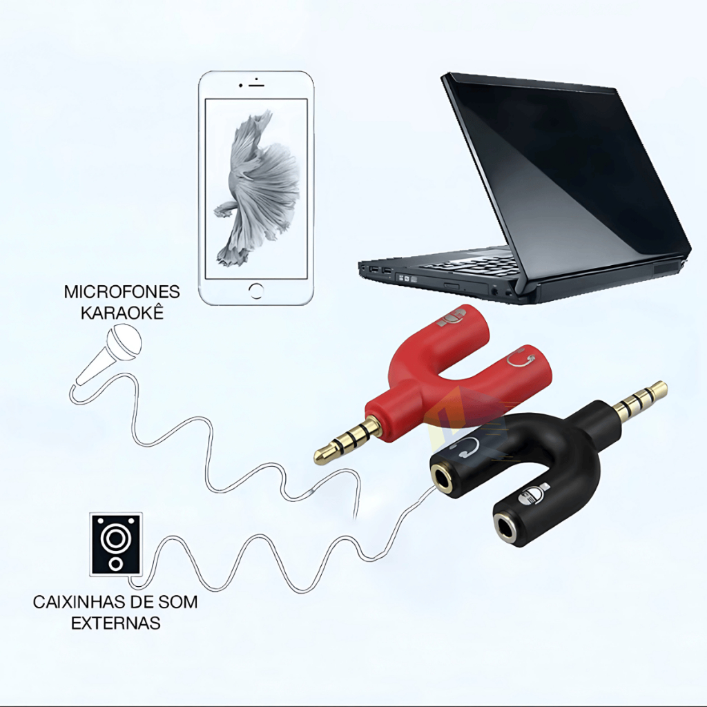 Kit P3 Para P2 Splitter Adaptador Fêmea Macho Headset Celular Notebook