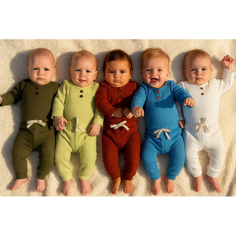 kit com 6 pecas infantil inverno malha canelada algodao pagao pijama bebe calça e body em Oferta na Shopee